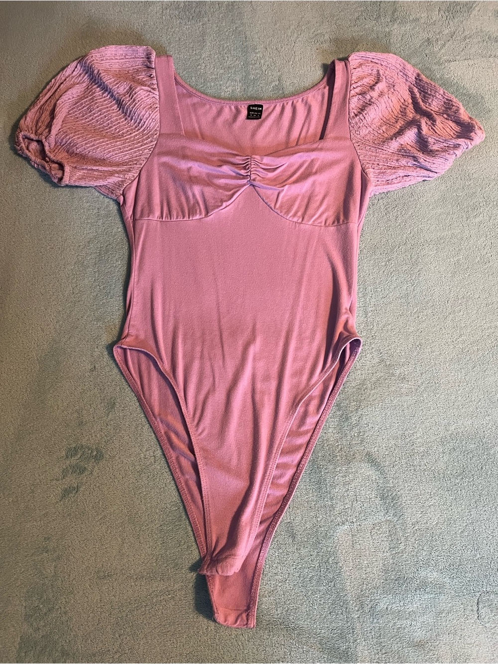 SHEIN Lilac Puff-Sleeve Square Neck Bodysuit